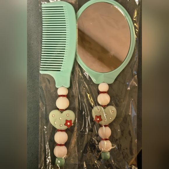 Handmade Other - Hand Beaded Mint Green Heart Comb & Mirror Set - New.